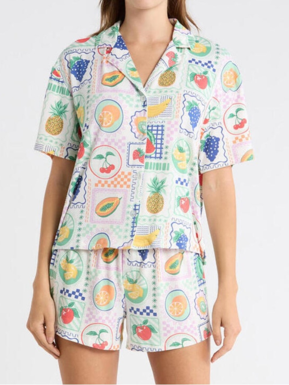P.J. Salvage Fruit Cloud Soft Pajama Set Short Sleeve Sleepwear PJs Cute Size XS